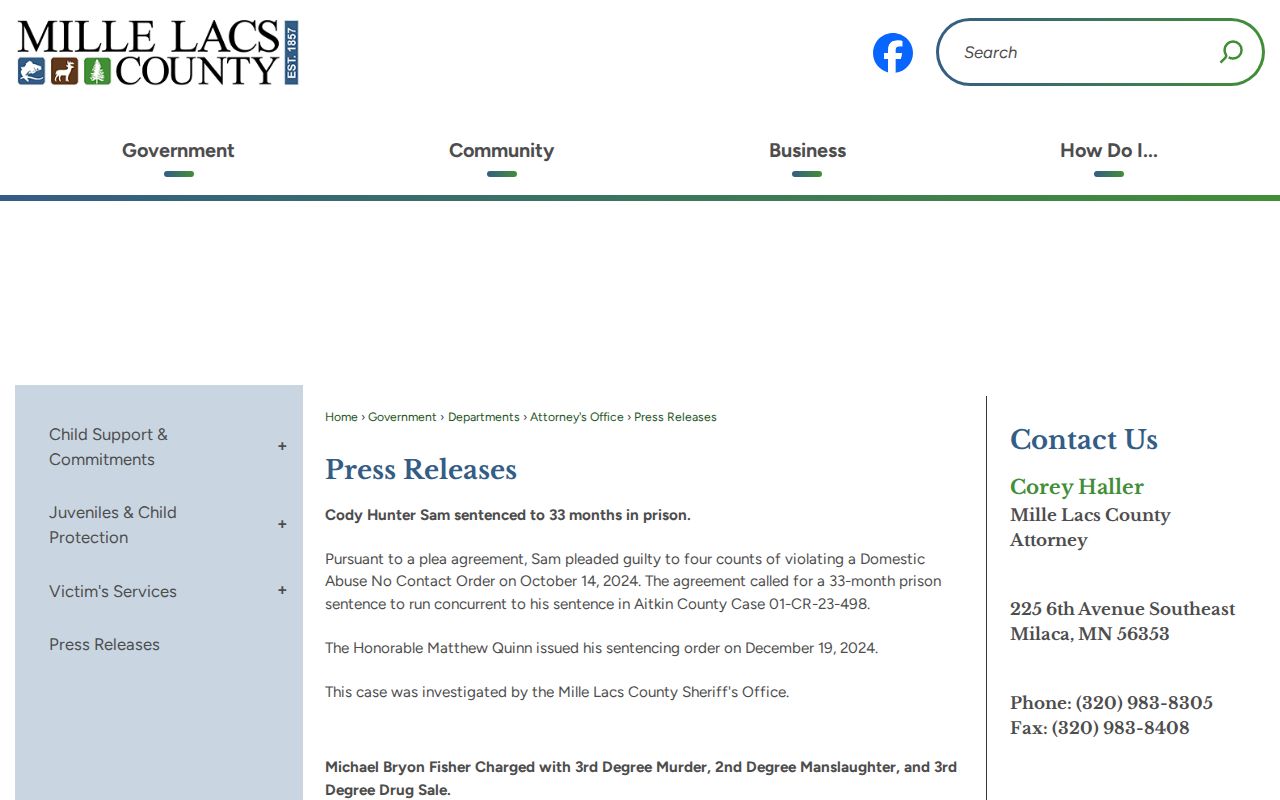 Mille Lacs County official crime-news and press-release records page